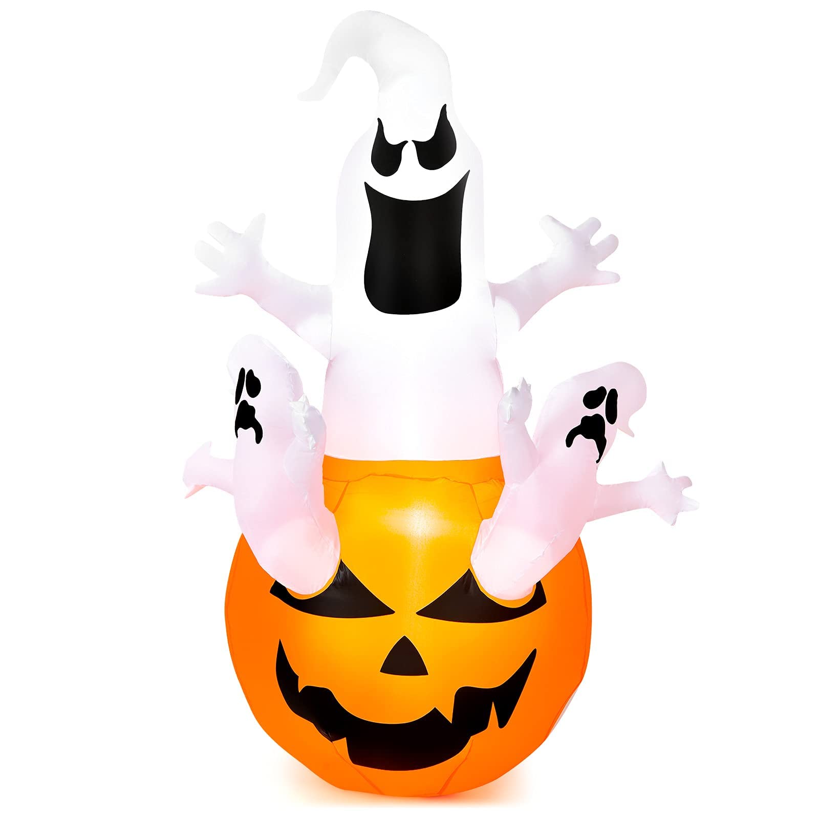 Tangkula Citrouille fantôme gonflable d'Halloween de 1,8 m, décorations de cour d'Halloween gonflables avec lumières LED intégrées